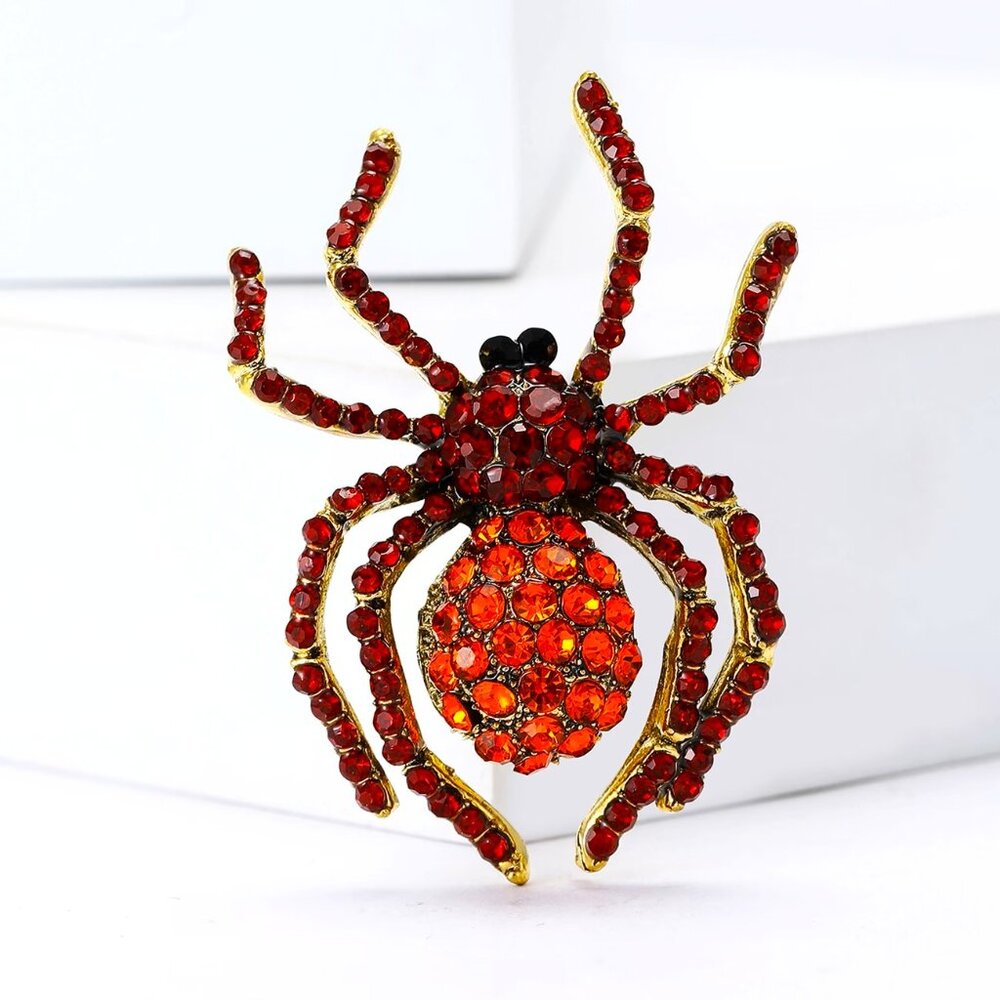 Spider Crystal Brooch Rhinestone Large Statement Sparkle Bold Stylish Trendy Bug